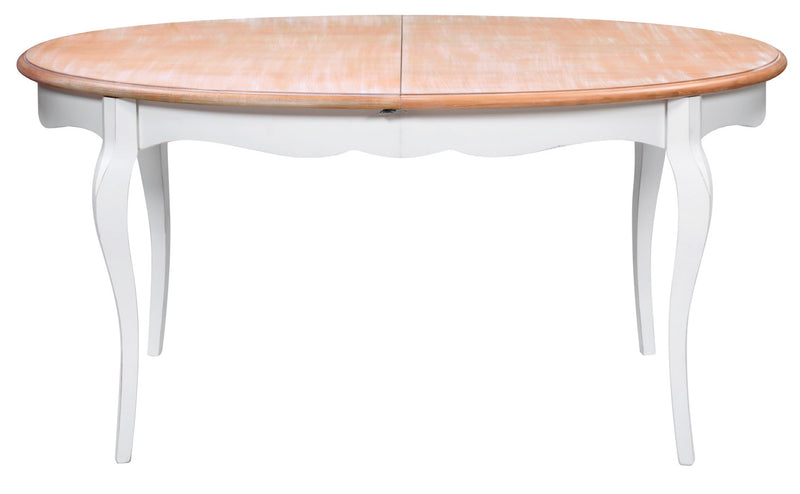 Tavolo ovale classico country allungabile in legno bianco e naturale cm 160x110x80h