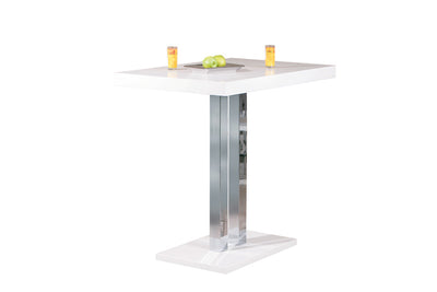Joan - Tavolo bar alto moderno in legno bianco e metallo cromato cm 120x80x110h