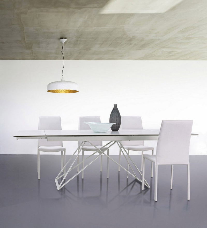 tavolo design allungabile in acciaio piano in ceramica effetto marmo 