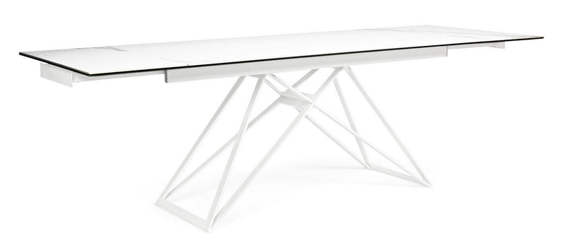 tavolo design allungabile in acciaio piano in ceramica effetto marmo 