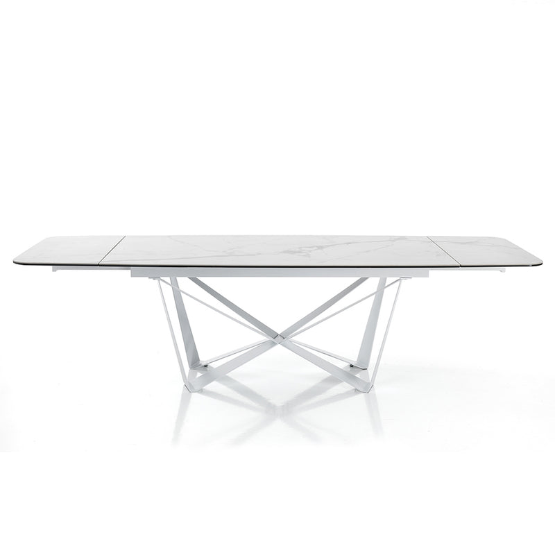 Tavolo design allungabile piano in vetro e ceramica finitura marmo cm 160/240x90x75h - vari colori