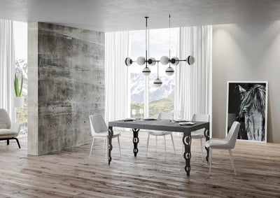 tavolo design allungabile gambe in metallo piano in legno cemento