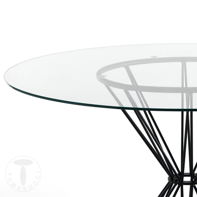 Tavolo fisso tondo design piano in vetro trasparente base in metallo nero cm Ø 120x75h