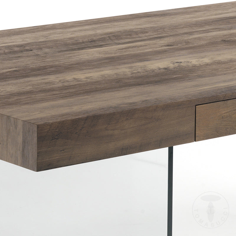 Tavolo fisso da salotto base in vetro piano in legno noce anticato cm 200x100x76h