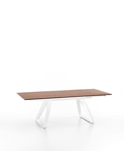 Tavolo design moderno allungabile in metallo bianco e legno rovere cm 170/270x90x76h