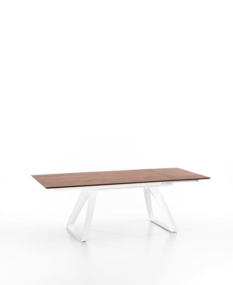 Tavolo design moderno allungabile in metallo bianco e legno rovere cm 170/270x90x76h