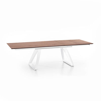 Tavolo design moderno allungabile in metallo bianco e legno rovere cm 170/270x90x76h