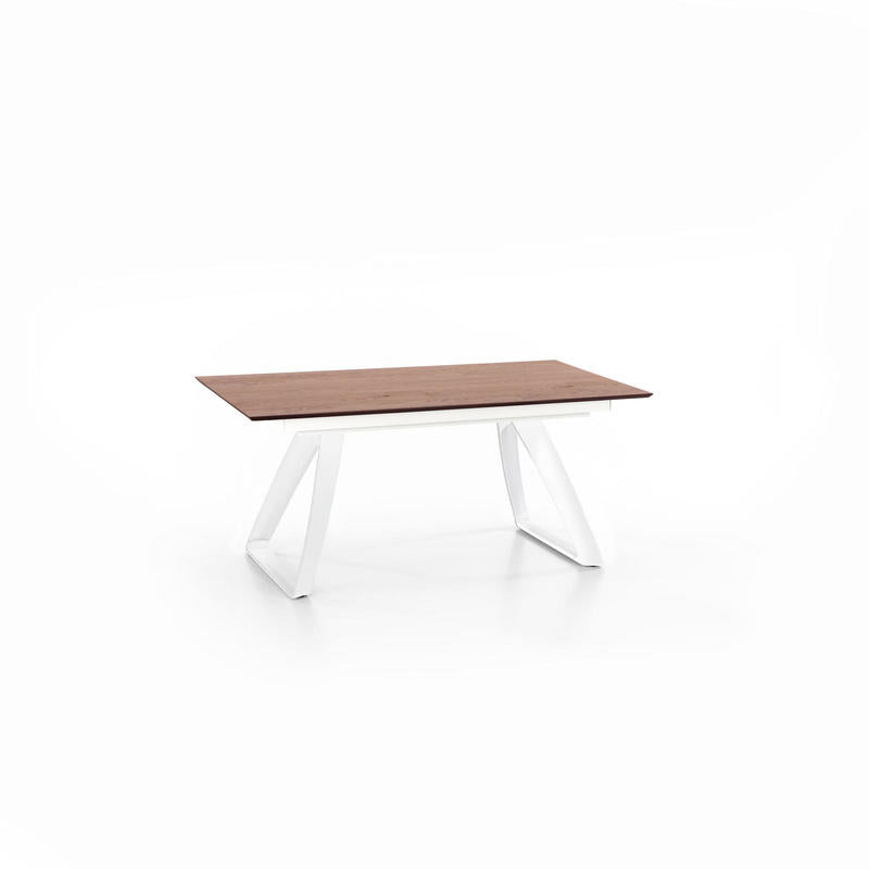 Tavolo design moderno allungabile in metallo bianco e legno rovere cm 170/270x90x76h