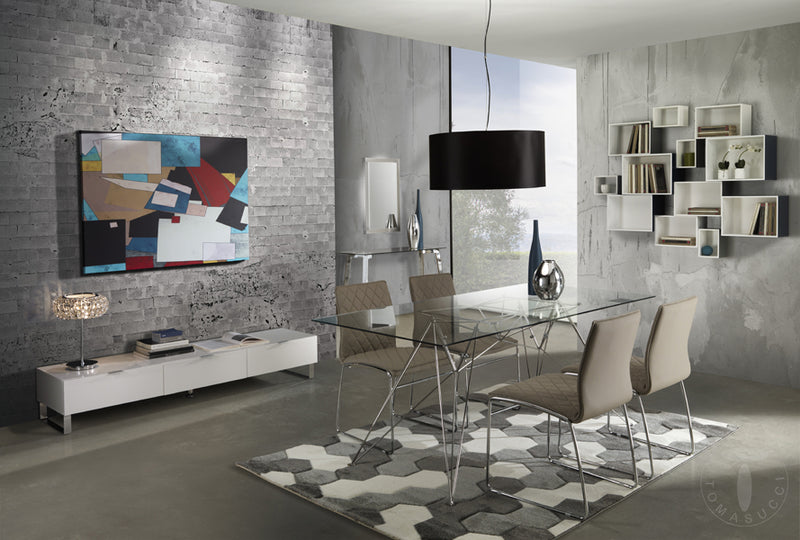Tavolo moderno scrivania piano in vetro struttura in metallo cromato cm 180x90x75h