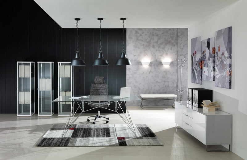 Tavolo moderno scrivania piano in vetro struttura in metallo cromato cm 180x90x75h