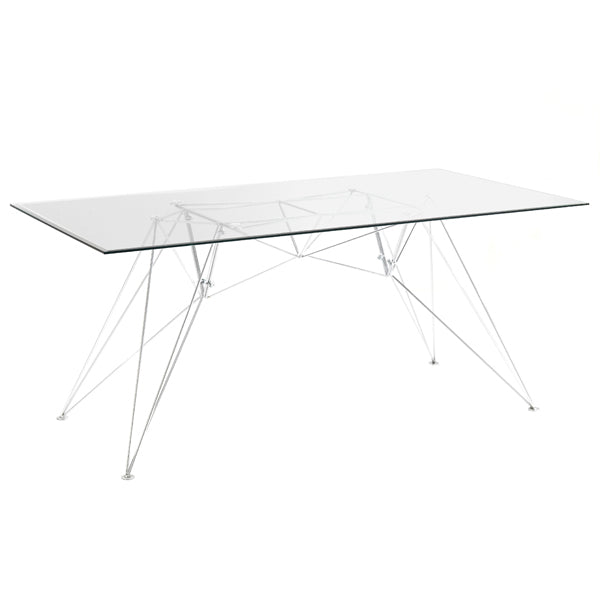 Tavolo moderno scrivania piano in vetro struttura in metallo cromato cm 180x90x75h