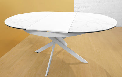 Tavolo tondo moderno allungabile piano in ceramica gambe in metallo incrocio cm Ø 120/170x76h