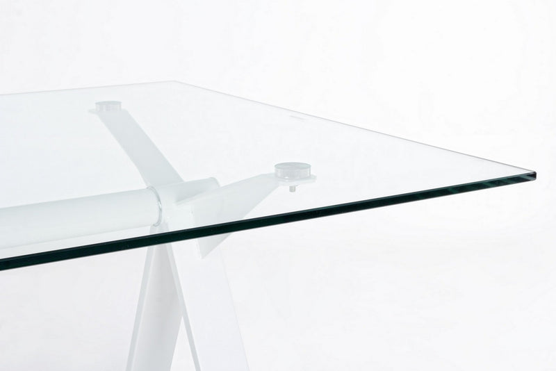 Tavolo scrivania moderna base in acciaio piano in vetro trasparente cm 150x90x75h - vari colori