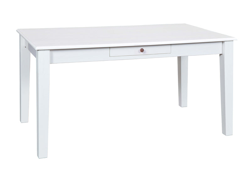 Arvon - Tavolo classico da pranzo in legno massello bianco con cassetto cm 160x90x75h