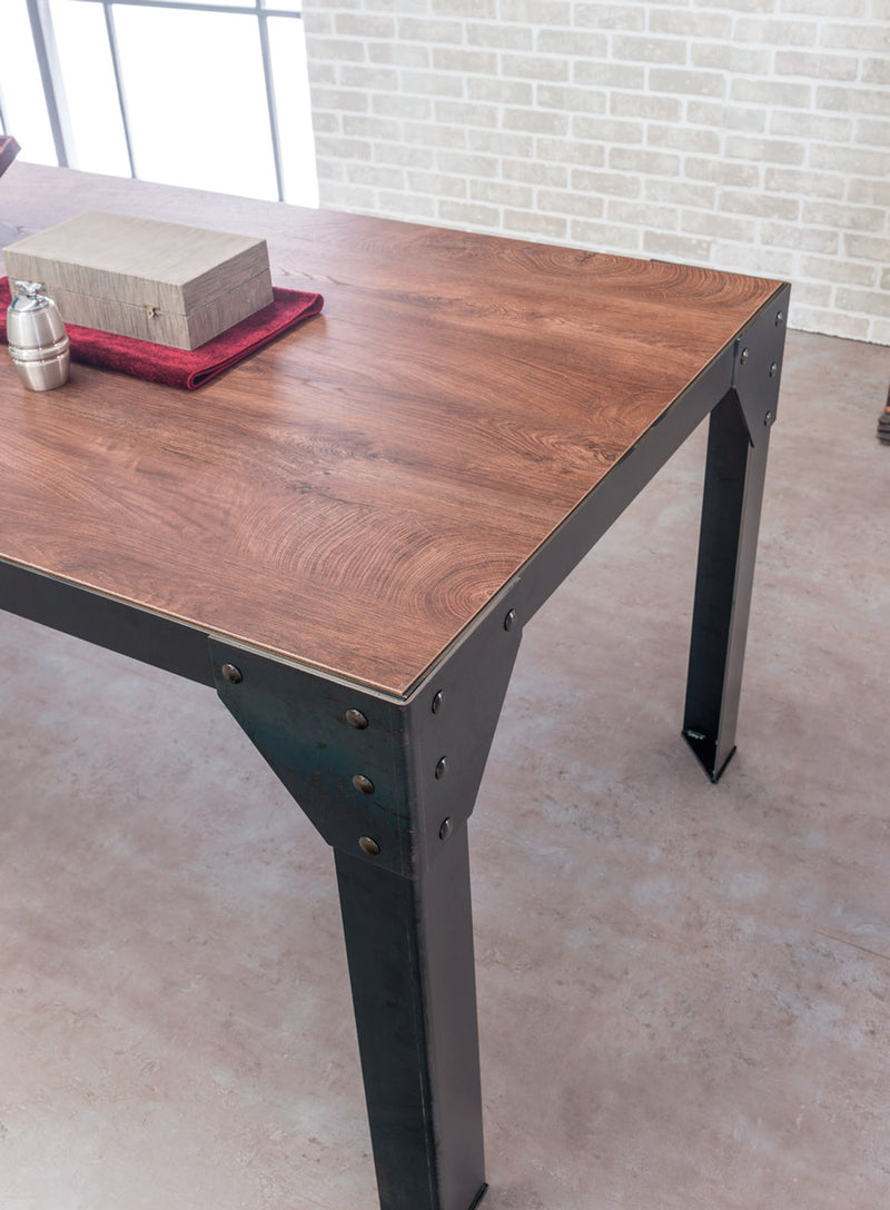 Orneo - Tavolo fisso industrial struttura in metallo piano in legno - vari modelli