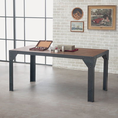 Orneo - Tavolo fisso industrial struttura in metallo piano in legno - vari modelli