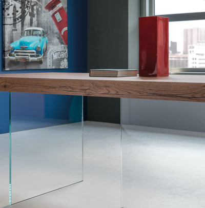 Ivard - Tavolo da salotto fisso piano in legno gambe in vetro trasparente - vari modelli