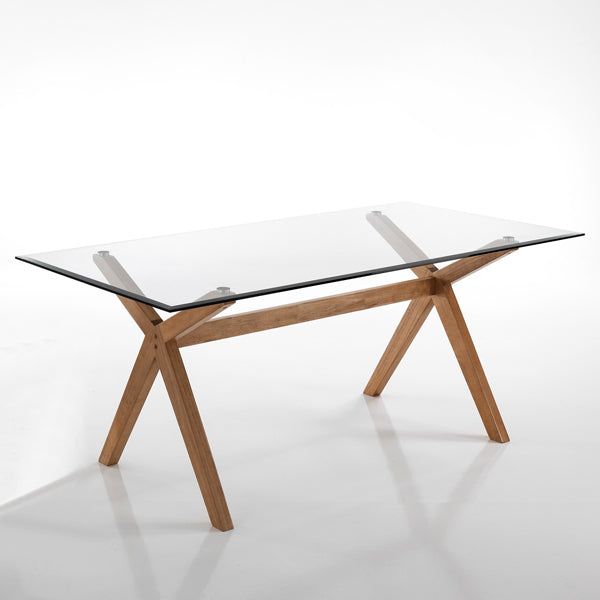 Tavolo fisso moderno scrivania piano in vetro gambe in legno massello