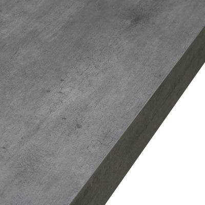 tavolo design fisso gambe in metallo traforate piano in legno cemento