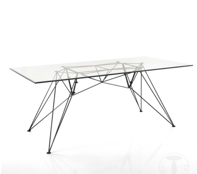 Tavolo scrivania moderno con gambe in metallo e top in vetro temperato cm 180x90x75h