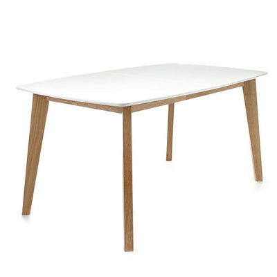 Tavolo design moderno con piano bianco e gambe in legno massello rovere cm 160x90x75h