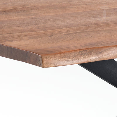 Tavolo da salotto fisso moderno con base in acciaio e piano in legno massello di acacia cm 195x100x75h