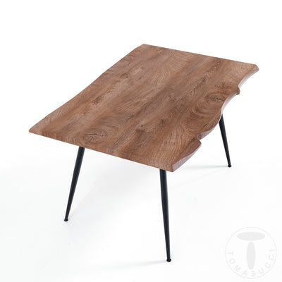 Tavolo fisso scrivania piano in legno quercia bordo irregolare gambe in metallo cm 120x80x76h