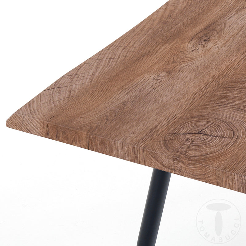 Tavolo fisso scrivania piano in legno quercia bordo irregolare gambe in metallo cm 120x80x76h