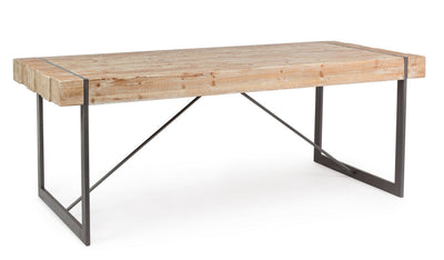 Tavolo fisso piano in legno naturale gambe in acciaio nero stile industrial cm 200x90x77h