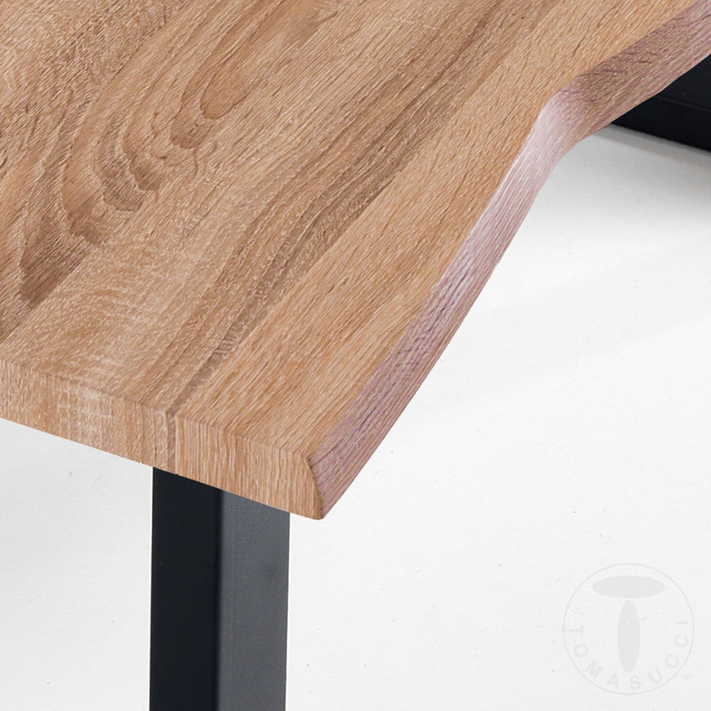 Tavolo fisso stile industriale gambe in metallo piano in legno bordo irregolare cm 160x90x75h