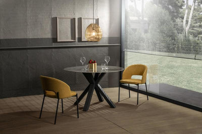 Tavolo rotondo fisso gambe incrociate in metallo piano effetto marmo  cm Ø 120x76h