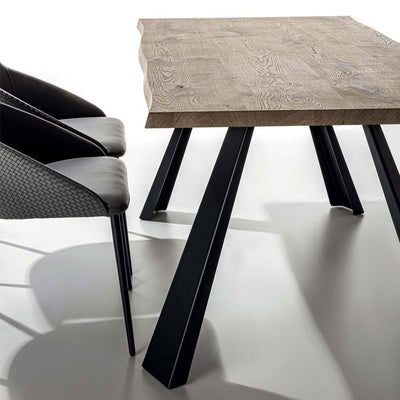Kavir - Tavolo fisso industrial piano in legno bordo irregolare gambe in metallo - varie misure