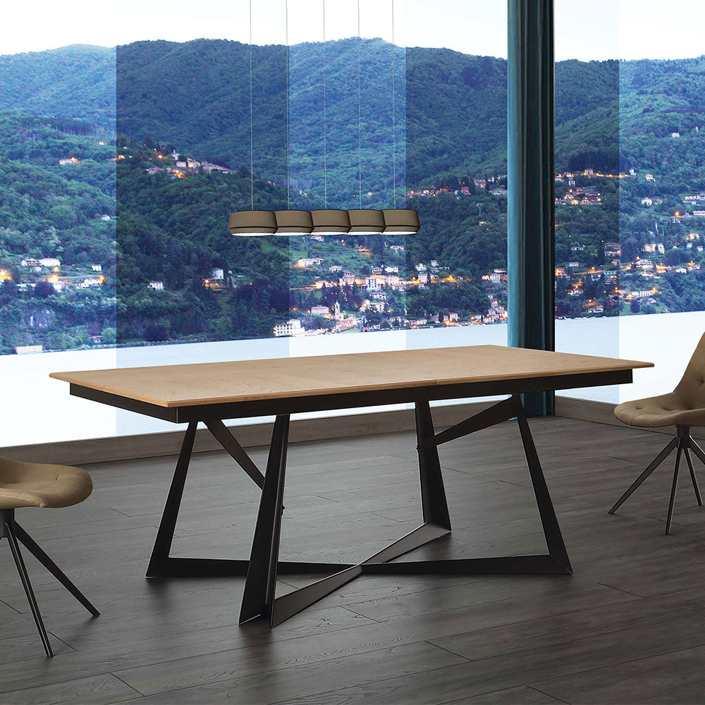 Tavolo rotondo moderno 120x120 cm, piano in legno massello con finitura nera, gambe in metallo, tavolo da pranzo di design | Leroy Merlin