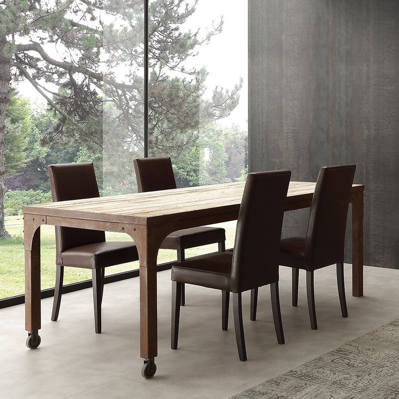 Tavolo da pranzo stile industriale in legno e metallo ruggine cm 140x80x80h