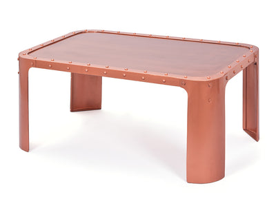 tavolo induatrial in metallo con rivetti e bulloni angoli arrotondati