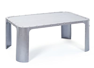 tavolo induatrial in metallo con rivetti e bulloni angoli arrotondati