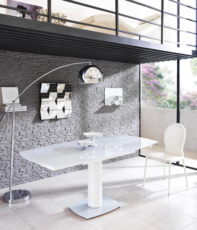 Kyoto - Tavolo allungabile con base in similpelle e top in vetro cm 90x120/180x76h