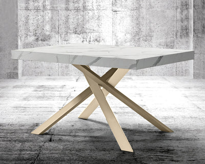 Komel - Tavolo allungabile piano in legno effetto marmo bianco gambe in metallo cm 140/220x90