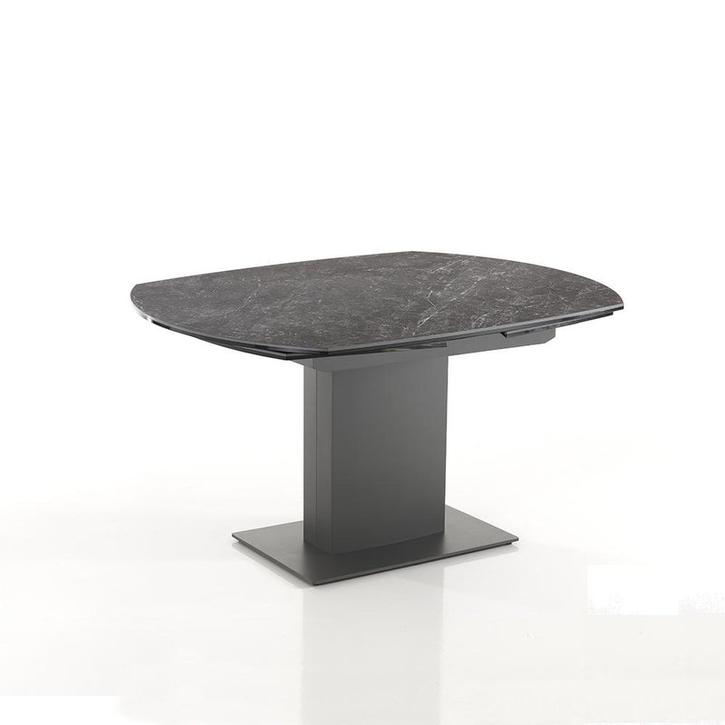tavolo moderno allungabile base in acciaio piano in vetro e ceramica effetto marmo colore nero