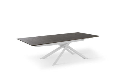 Tavolo moderno allungabile gambe bianco piano legno colore ruggine cm 170/270x90x76h