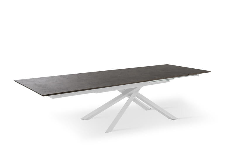 Tavolo moderno allungabile gambe bianco piano legno colore ruggine cm 170/270x90x76h
