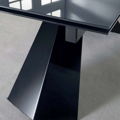Menir - Tavolo design allungabile piano in vetro antracite gambe in metallo cm 160/250x90x76h