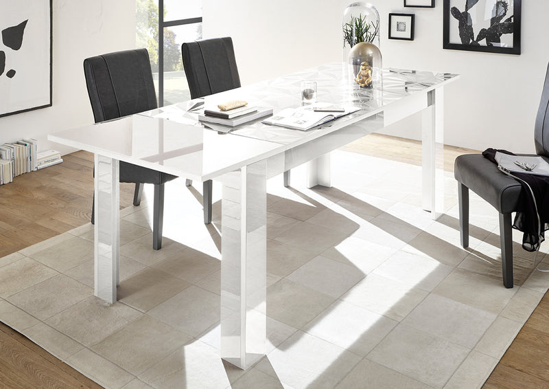 tavolo da pranzo allungabile bianco lucido laccato con serigrafie