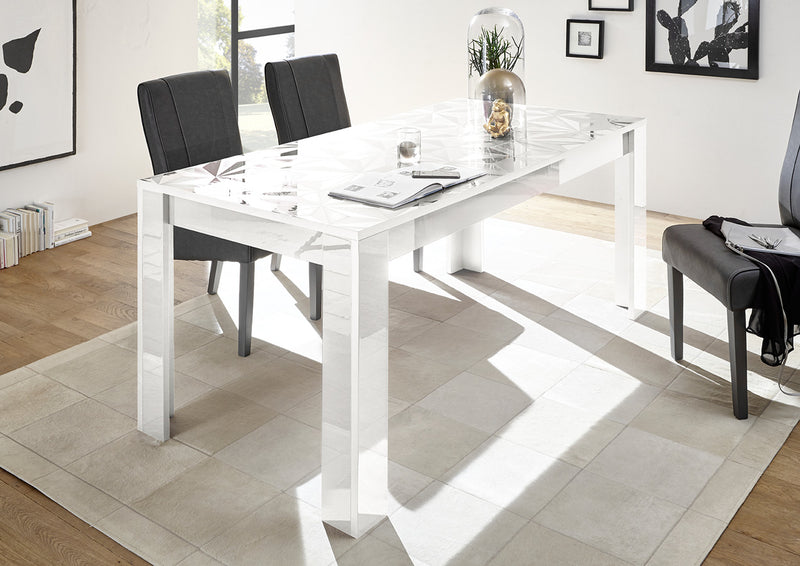 tavolo design moderno allungabile bianco con piano serigrafato