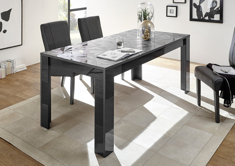 tavolo design moderno allungabile grigio con piano serigrafato