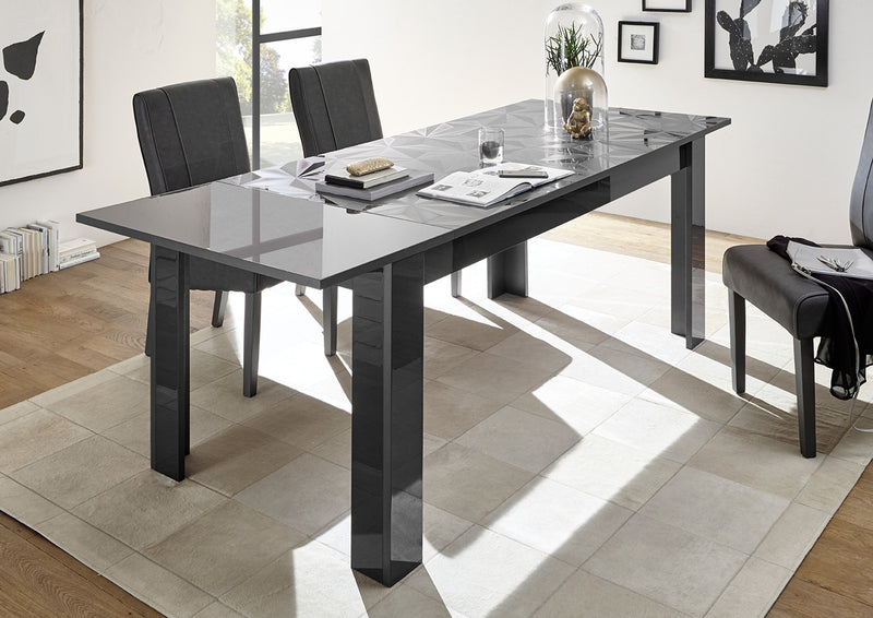 tavolo da pranzo allungabile grigio lucido laccato con serigrafie