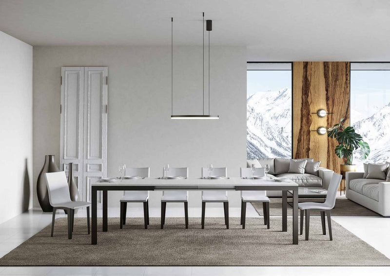 tavolo allungabile moderno gambe in metalo piano in legno bianco