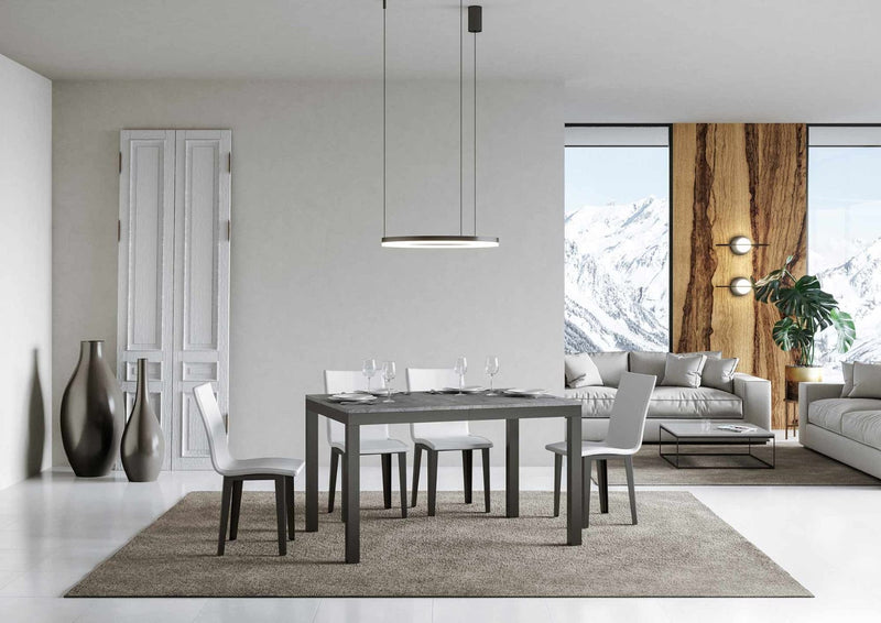 tavolo allungabile moderno gambe in metalo piano in legno cemento