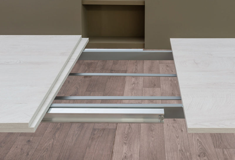 Ghebir - Tavolo da pranzo allungabile gambe in metallo piano in legno o vetro - vari modelli