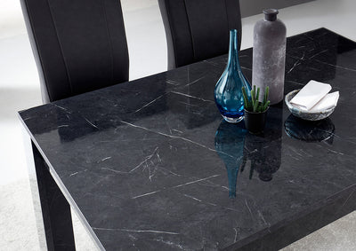 Salomone - Tavolo da pranzo effetto marmo allungabile colore nero cm 137/185x90x79h